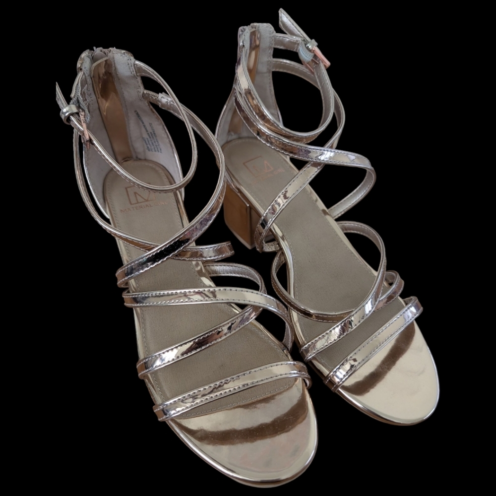 Consigned - Material Girl - Minez - Elegant Rose Gold Metallic Strappy Sandals